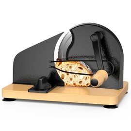 Upgraded Manual Bread Slicer for Homemade Sourdough Bread Adjustable Thickness& Evenly Slicing, Metal Guide, Hand Crank Bread Slicer with Scale Line & Suction Base,Sharp Stainless Steel Blade