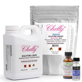 Chelly Superior VALUE PACK Sculpting Powder Professional Acrylic Nail System 16 oz + Acrylic Liquid monomer 16oz + Acid-Free Primer XTRABOND for Acrylic & UV Gels 1 oz 30ml Nail (Medium Pink)
