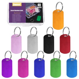 Swpeet 40Pcs 10 Colors 2" x 1.14" Rectangle Aluminum Blank Tags with Key Ring Assortment Kit, Engraving Stamping Blank Tags Pet ID Tag for Pendant Decoration, DIY Keychains and Pets Tag Project