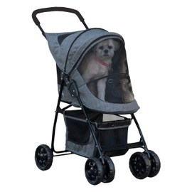 Pet Gear Happy Trails Lite Pet Stroller for Cats/Dogs, Zipper Entry, Easy Fold with Removable Liner, Safety Tether, Storage Basket, Pebble
