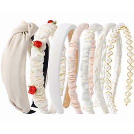 Sunolga 7 Pack White Headbands for Women Girls Non Slip Floral Padded Hairbands Cute Pearl Head bands Wide Headbands Trendy Hair Accessories