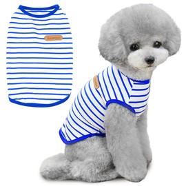 Voarge T-Shirt with Dog Stripes, Summer Dog Shirts, Soft Cotton Puppy Clothing, Pet Tank Top, Chihuahua Basic Tee Shirt, Clothing for Small, Medium, Dogs, Cats, Clothing, Blue, L