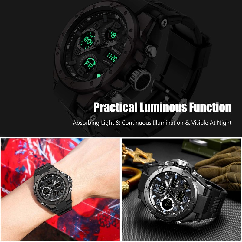 RORIOS Mens Sports Watches Waterproof Digital Watch with Alarm Timer