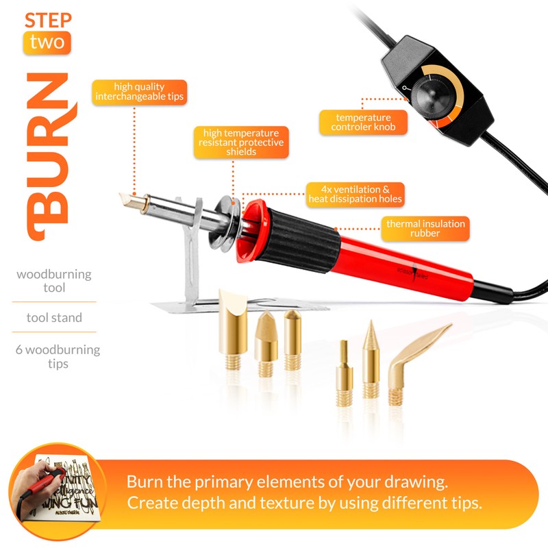 Scissor-Tailed Beginners Wood Burning Kit 140 Pieces. Best Gift Idea