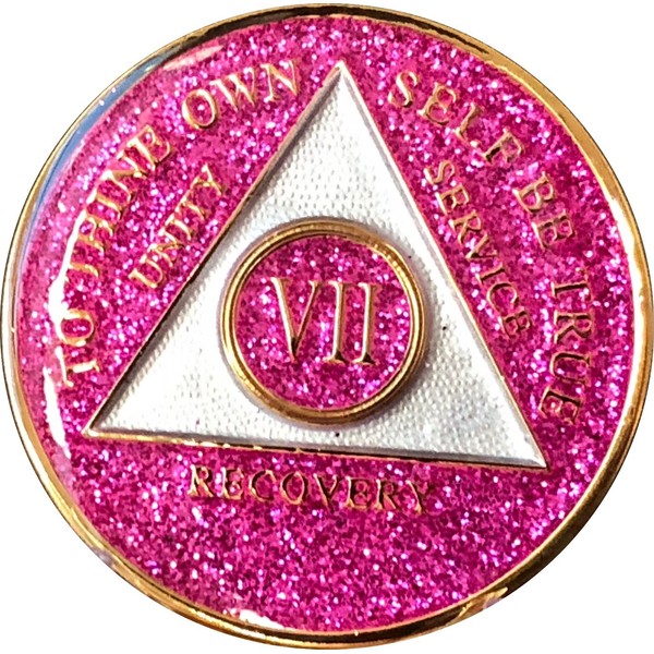 Recovery Mint 7 Year AA Medallion Glitter Pink Tri-Plate Chip