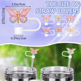 ElevateTech 6Pcs Butterfly Straw Topper, 10mm 0.39inch Reusable Straw Covers Tumbler Accessories Colorful Butterfly Caps for 40 Oz 30 Oz Cute Decoration Gift Women Girls