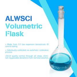 ALWSCI Pack of 2 250 ml Volumetric Flasks, Globe Glass with Glass Stopper, 3.3 Borosilicate Glass, Class A, White Graduation, Measuring Flask for Laboratory School Project