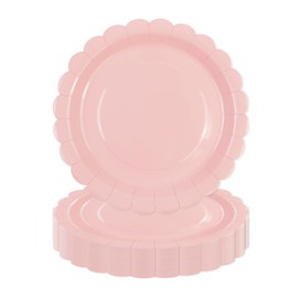 50 platos de papel rosa de 9 pulgadas, platos de papel festoneados desechables para tartas de postre para cumpleaños, baby shower, boda, fiesta, suministros decorativos (rosa, 9 pulgadas)