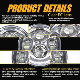 7 inch Motorcycle LED Headlight 4.5" Fog Passing Lights DOT SAE Approved, Compatible with Davidson Fat Boy Street Glide Heritage Softail Road King Switchback Electra Glide Ultra Classic Chrome