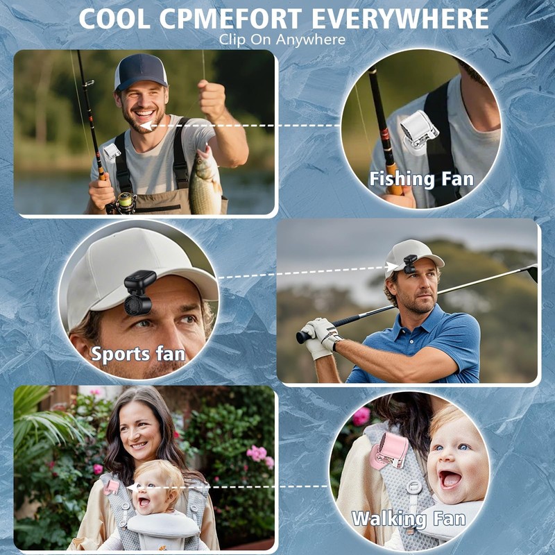 Blissfuhue Portable Clip on Fan, 3-in-1 Hands Free Mini Hat