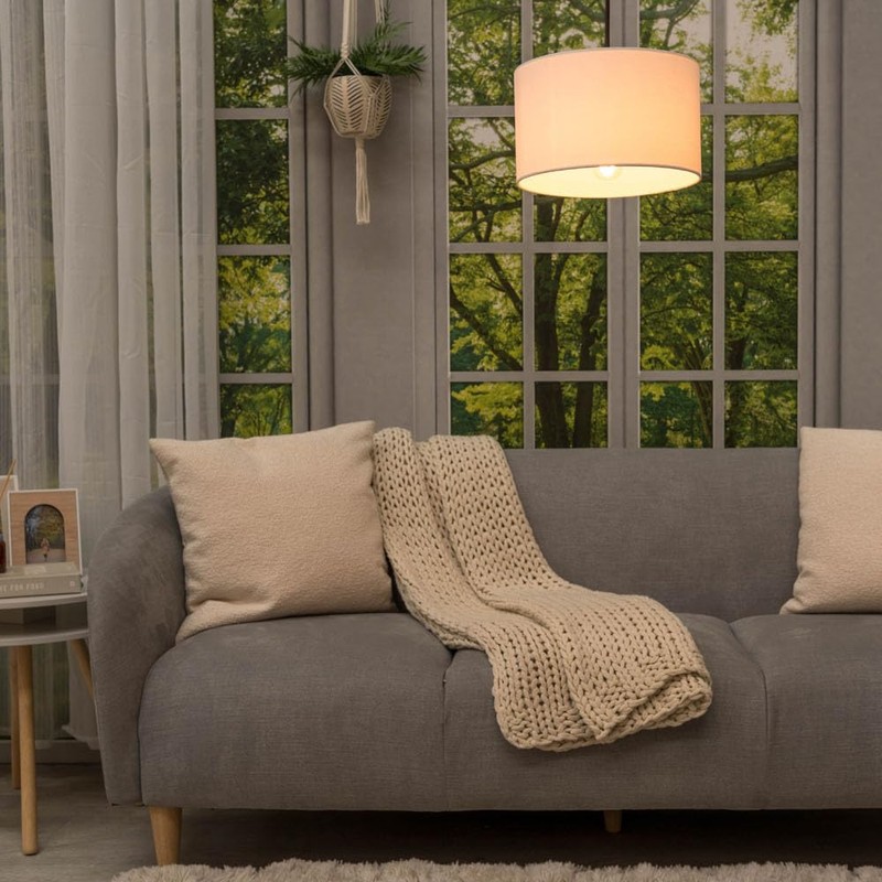 MiniSun | Small Modern White Fabric Drum Light Shade |