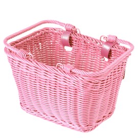SVNR Kids Bike Basket, Front Bicycle Bike Baskets for Kids, Hand-Woven Wicker Boys and Girls Scooter Tricycle Basket Front, Children Cycling Baskets,Easy Install Detachable—Light Pink