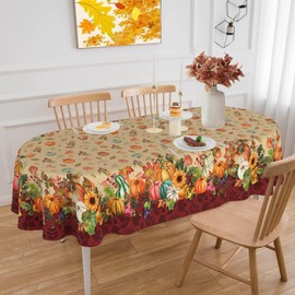 ZORKET Fall Tablecloth Oval 52 x 70 Inch, Autumn Pumpkin Thanksgiving Harvest Table Cloth Oval Fall Tablecloth