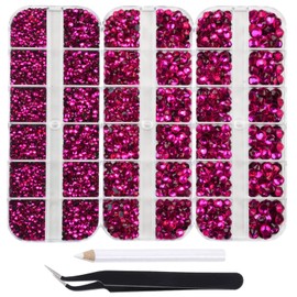 Massive Beads 6500pcs+ Flatback Glass Hotfix Iron On Rhinestones Crystal for DIY Making with 1 Tweezer & 1 Picking Pen for Shoes, Clothes, Face Art, Bags, Manicure (Rose Pink, 5-Sizes)