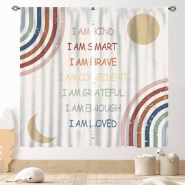Cortinas de arco iris para recámara de niñas, citas bohemias de Rianbow, inspiradoras, motivacionales, positivas, coloridas, colores pastel, cortinas para ventana para bebés, niños, sala de estar,