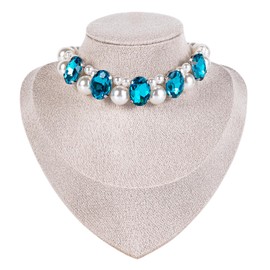 Daovce Pet 2 Row Pearl Dog Necklace Collar Rhinestone Crystal Necklace Pet Jewelry for Cats Wedding Collar Small Dogs Puppy Yorkie Chihuahua (Blue, Small)