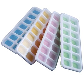 OMNIRA Ice Cube Tray 4 Pack with Lid – Easy Release BPA-Free Silicone Bottom Ice Molds for Freezer – Stackable Colorful Trays for Cocktails, Coffee, Baby Food (Green, Blue, Pink, Yellow)