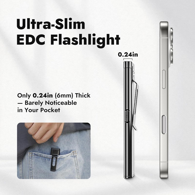 WARSUN T7 EDC Flashlight, Compact Multi-Mode Pocket LED Flashlight, USB-C