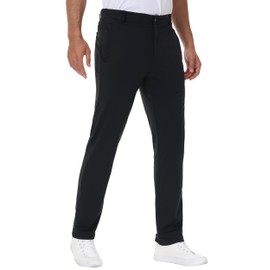 ZTN Mens Golf Pants Stretch Work Dress Pants Quick Dry Lightweight Business Slacks Casual Trousers Zipper Pockets Black 33W x 30L