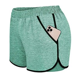 Blevonh Pantalones cortos de yoga 2 en 1 para mujer con bolsillos S-XXXL, Turquesa, S