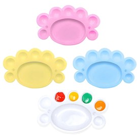 CONGGUAN 4PCS Paint Palette Mini Footprint Shape Paint Tray with Multi-Compartment Non-Spill Eco-Friendly Plastic Portable for Watercolor Acrylic Gouache Painting Art Supplies