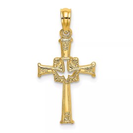 Unbranded 10K Yellow Gold Polished and Engraved Cross and Dove Pendant
