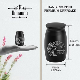Urnas pequeñas para cenizas humanas, urnas pequeñas de 7 cm de alto, urnas de cremación, urna de recuerdo para hombre y mujer, pesca en el cielo, gancho de pez negro mini urnas conmemorativas para cenizas, soporte para cenizas conmemorativas, My Grandpa 