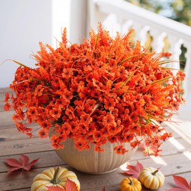 Artificial Mums Fall Flowers for Outdoors, Fake Mums Faux Plants for Outdoor Planters Autumn Decorations,UV Resistant Silk Flowers and Ferns for Front Porch Garden Patio Home Outside Decor (SET3)