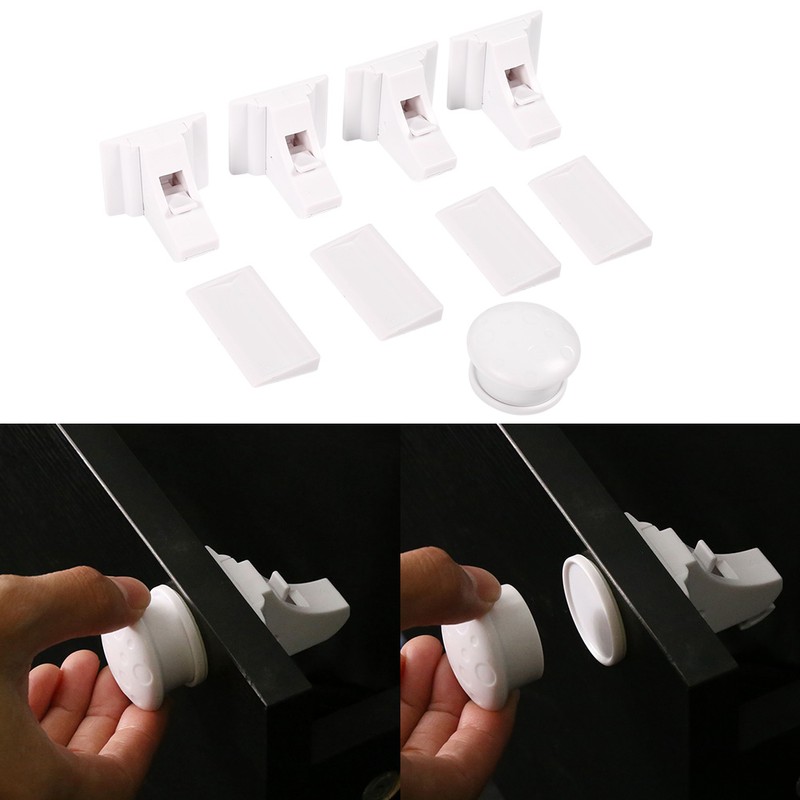 4Pcs White Magnetic Baby Child Kid Pet Proofing Cupboard Cabinet