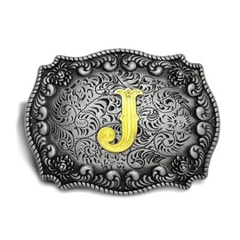 Seternaly Western Belt Buckle Cowboy Rodeo Large Belt Buckles with Initial Letter ABCDEFG to Z for Men Women, J, 4*3 inch