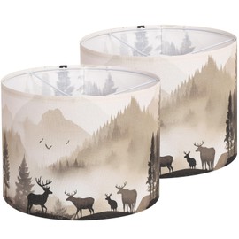 Novantl Fabric Lamp Shades Set of 2, 13” Width and 10” Height Lamp Shades, HD Printing Deer Lamp Shade, Lampshade fit with Spider and Uno, Rustic Farmhouse Lamp Shades for Table Lamps, Floor Lamps