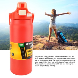 Bewinner 304 Stainless Steel Insulated Water Bottle 1.5L, Straw Lid Handle Reusable Wide Mouth Vacuum Bottle for Gym Fitness (Red)