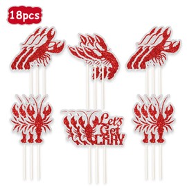 Let's Get Cray Cupcake Topper - 18pcs Crawfish Boil Themed Birthday Party Cupcake Picks - Lobster Theme Birthday Party Decorations for Kids Adults