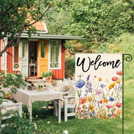 AVOIN colorlife Spring Garden Flag 12x18 Inch Double Sided Outside, Seasonal Flowers Welcome Yard Outdoor Flag