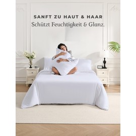 bienDo Fitted Sheet 100 x 200 cm, White, Bamboo - Vegan Silk, 35 cm Base Height, Allergy Sufferers, Fitted Sheet for Single Beds, Ideal for Box Spring Beds