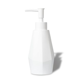 Modern Geometric Soap Dispenser Matte White, 7 Oz Refillable Hand Soap Dispenser for Bathroom and Kitchen Countertops, Ideal for Shampoo, Body Lotion, Dish Soap, and Detergent, Matte White