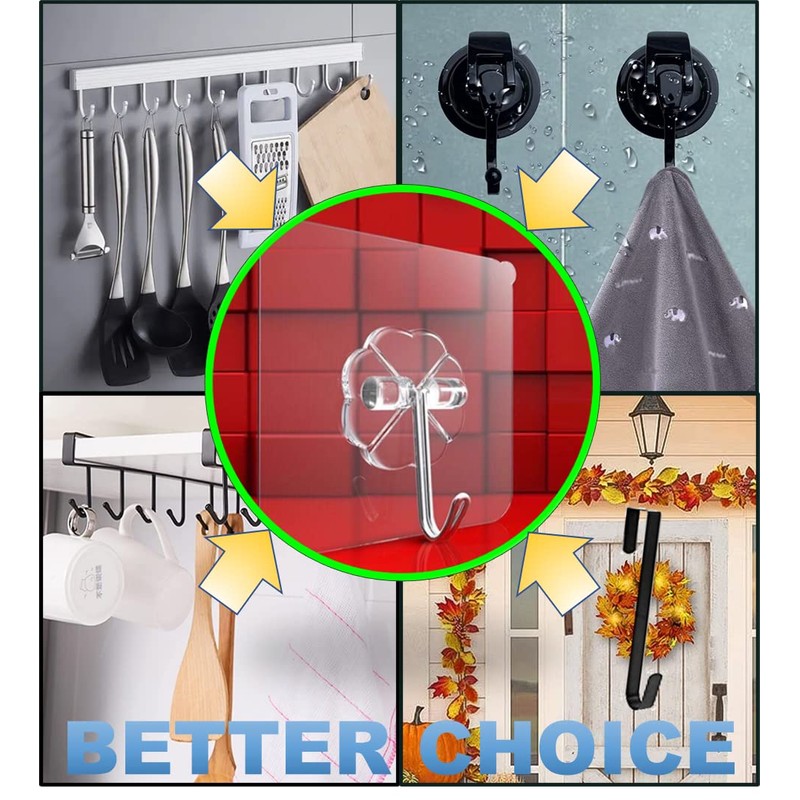33lbs Adhesive Sticky Hooks for Hanging on Wall or Ceiling,
