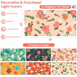 QOUBAI 6 Pcs Fluorescent Light Covers, 4 x 2 Feet Magnetic Lights Cover Colorful Floral Design Fluorescent Lights Shade Panel Ceiling Light Filters for Office Classroom Home Drop Ceiling