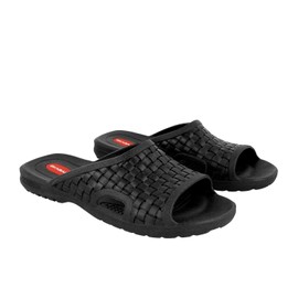 OKABASHI Men's Torino Slides (Black, XL)| Basket-Woven, Open-Toe Design | Nice Men's Slides w/Arch Support