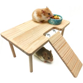Wooden Hamster Platform with Ladder Rat Climbing Activity Playground Platform Cage Accessories Decor for Dwarf Syrian Hamster Gerbil Rat Mice (Middle)