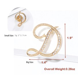 SINNKYA-Z Woman’s 26 Letter Initial Brooch Pins, Gold Clear Crystal Rhinestone Breastpins Letter Stocking Pins for gifts 2size/package (D)