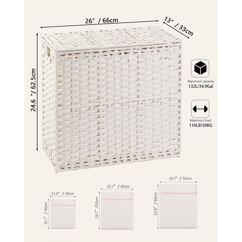 SETVSON Laundry Hamper with Lid Laundry Basket 132 L (35