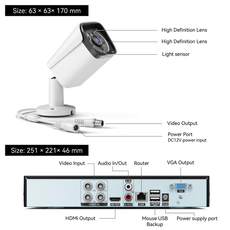 VORGUT Wired Security Camera System Outdoor, 4CH 5MP Lite AHD