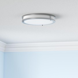 ASD LED 14" Round Flush Mount Lighting, Close to Ceiling Light Fixture | 3CCT, Dimmable, Energy Star, ETL Listed | 21W 1700LM 3000-5000K 120V | Low Profile Double Ring Lamp | Nickel