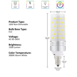 E12 LED Bulbs, Candelabra LED Bulbs 100 Watt Equivalent,Warm White 3000K, LED Ceiling Fan Light Bulbs,1500lm, Non-Dimmable LED Light Bulb, LED Chandelier Bulbs for Ceiling Fan,Home Lighting,4 Pack