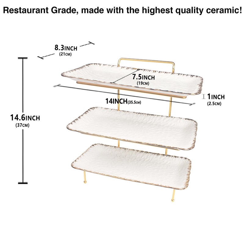 LIUYWYHCF Three-Tier Ceramic Plate Rack - Foldable Gold Plate Rack