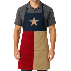 FH Outfitters Kitchen Apron With Pockets Texas Flag Lone Star Applique,2 Front Pockets,Adjustable Neck Trap for Bistro BBQ (Khaki)
