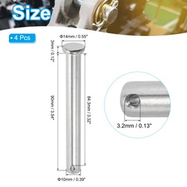 PATIKIL 10 x 90 Mm Single Hole Clevis Pins, 4 Pcs 304 Stainless Steel Flat Head Pin for Hitch Pin Lock Link Hinge Systems, Silver