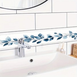 HOMETITUTE Wallpaper Border Peel and Stick Self Adhesive Decorative Wall Trim Blue Leaf Accent Strip for Bedroom Bathroom Living Room Mirror Frame Hallway Study 4x196 Inch Watercolor Style Wall Border