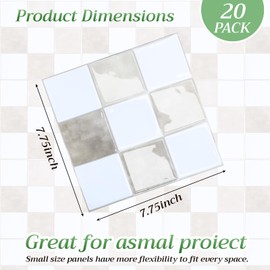 Nuanchu 20 Pcs Peel and Stick Backsplash 7.75" x 7.75" 3D Adhesive Peel and Stick Wall Tiles Waterproof Checkered Backsplash for Kitchen Bathroom Fireplace